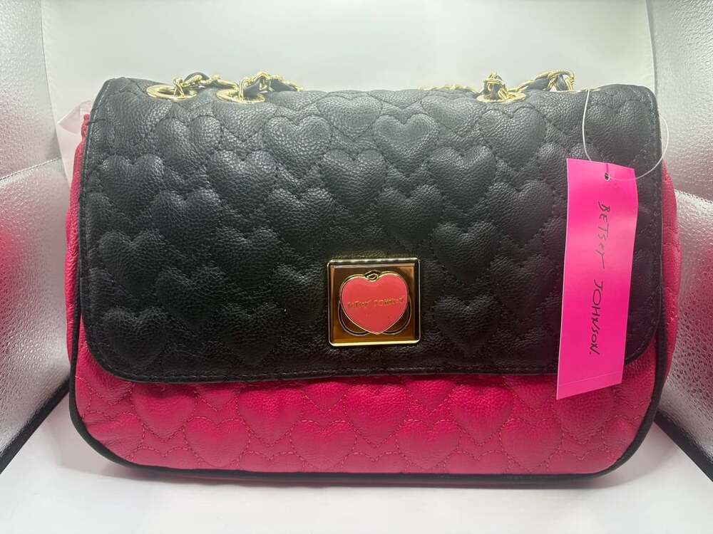 NWT Betsey Johnson Will You Be Mine Flapover Shoulder Bag Quilted Hearts